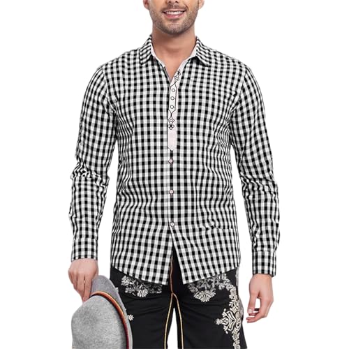 Trachtenhemd Herren Kariertes Trachtenhemden Rot Blau Grün Langarm Kariert Hemd Trachten Hemden Slim Fit Karohemd Hoch Geschlossen Tracht Shirt Freizeithemd für Bayrische Oktoberfest von Generisch