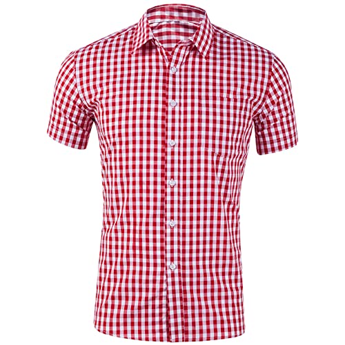 Trachtenhemd Herren Kurzarm 2024 Bayrisches Oktoberfest Hemd Outfit Herren Hemd Kariert Herren Tracht Freizeithemd Kurzarm Karohemd Stehkragen Trachtenhemden für Herren Trachtenmode Baumwolle von Generisch
