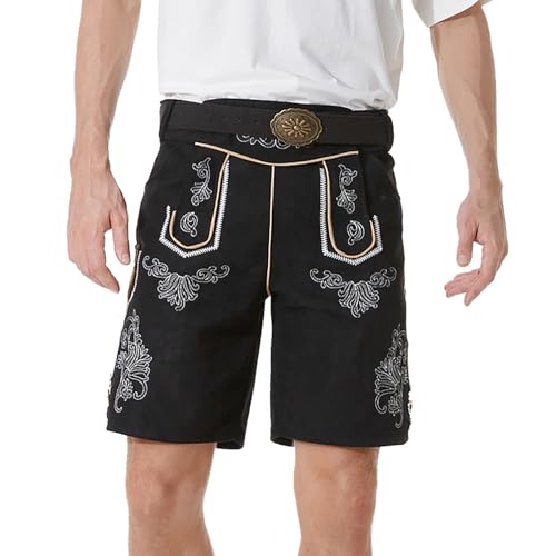 Trachtenhose Herren Kurze Jeans Lederhosen Mit Gürtel Tracht Hose Deutsche Oktoberfest Traditionelle Bierbekleidung Trachten Lederhose Straßen Münchner Bar Bestickte Hosen Trachtenlederhose von Generisch