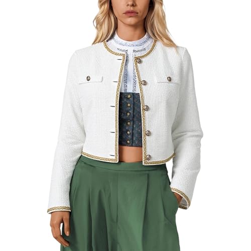 Trachtenjacke Damen Kurz Dirndl Jacke Bolero Trachten Strickjacke Slim Fit Blazer Cardigan Festlicher Trachtenblazer mit Knopfleiste Modern Bayrische Tracht Oktoberfest Jacke Lodenjacke von Generisch