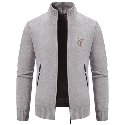Trachtenjacke Herren Trachten Strickjacken Langarm Sportlich Trachtenjanker zum Oktoberfest Outfit Leicht Modern Cardigan Trachten Freizeitjacke für Männer Reißverschluss Strickpullover (Beige-A, XL) von Generisch