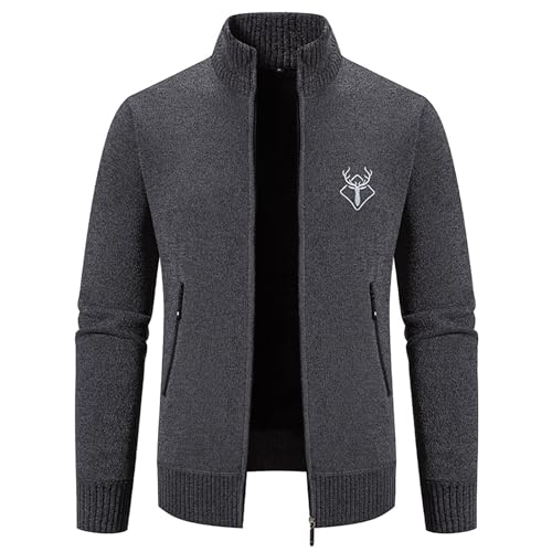 Trachtenjacke Herren Trachten Strickjacken Langarm Sportlich Trachtenjanker zum Oktoberfest Outfit Leicht Modern Cardigan Trachten Freizeitjacke für Männer Reißverschluss Strickpullover (Grey-A, L) von Generisch