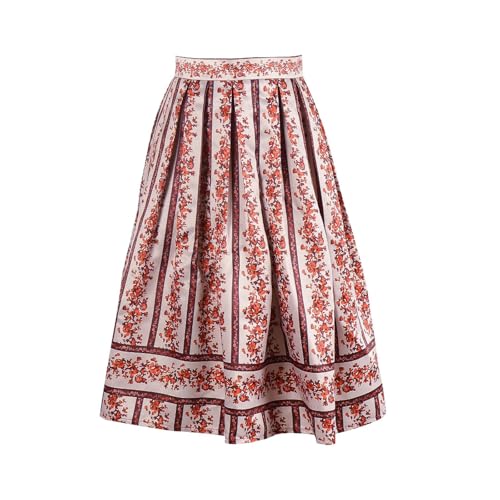 Trachtenrock Damen Knielang Dirndl Rock mit Schleife Dirndlschürze Große Größen Trachtenkleid Lang Dirndlrock Unterrock Vintage Blumen Faltenrock Trachtenkleider für Oktoberfest von Generisch