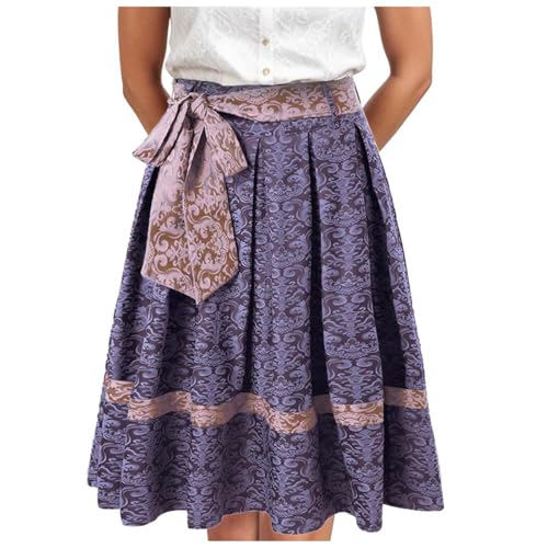 Trachtenrock Damen Knielang Dirndl Rock mit Schleife Dirndlschürze Große Größen Trachtenkleid Lang Dirndlrock Unterrock Vintage Blumen Faltenrock Trachtenkleider für Oktoberfest von Generisch