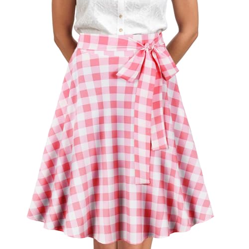 Trachtenrock Damen Knielang große größen lang modern grün blau kurz, Trachtenrock Damen Knielang Dirndl Rock Faltenrock mit Gürtel Pliseerock für Oktoberfest RosB XL von Generisch