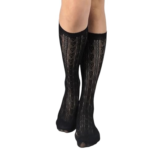 Trachtensocken Damen Lang Overknees Strümpfe - Dirndl Socken Handgekettelte Spitze Trachten Kniestrümpfe mit Häkellook Oktoberfest Accessoires, für Hochzeit Trachtenfest Volksfest Tracht﻿ ,Schwarz von Generisch