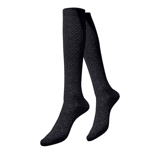 Trachtensocken Damen Lang Overknees Strümpfe - Dirndl Socken Handgekettelte Spitze Trachten Kniestrümpfe mit Häkellook Oktoberfest Accessoires, für Hochzeit Trachtenfest Volksfest Tracht﻿ ,Schwarz von Generisch