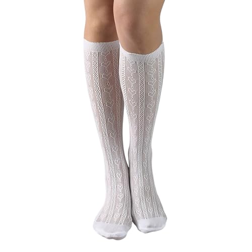 Trachtensocken Damen Lang Overknees Strümpfe - Dirndl Socken Handgekettelte Spitze Trachten Kniestrümpfe mit Häkellook Oktoberfest Accessoires, für Hochzeit Trachtenfest Volksfest Tracht﻿ ,Weiß von Generisch