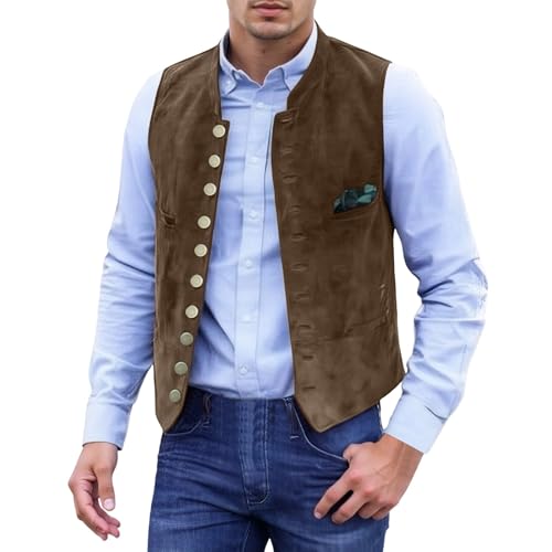Trachtenweste Herren, Oktoberfest Herren Outfit Elegant Ärmellose Anzugwesten Slim Fit Trachtenjacke Große Größen Trachtengilet Trachtensakko für Oktoberfest Karneval Hochzeit Business (02-Coffee, XL) von Generisch