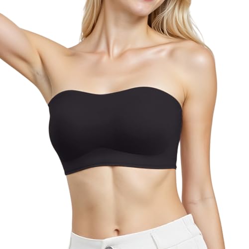 Trägerlose BHS für Damen, trägerloser Bandeau-BH, kühlender BH, kabellos, unsichtbar, rutschfest, Silikon, hautfarben, nahtlos, Multiway-Bandeau-Schlauch-Bralette, Schwarz, M von Generisch