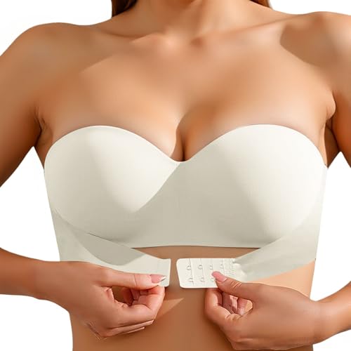 Trägerloser Bh Große Größen, Trägerloser Bh Push Up Ohne Bügel Bralette Große Größen Verschluss Vorne Bequem Bandeau Top Rutschfester Seamless Strapless Bra, Weiß M von Generisch