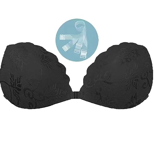 Trägerloser Große Größen Damen Klebe-BH Push Up Trägerloser BH Klebe-BH Rückenfreier BH Spitzen-BH Wiederverwendbare Brustwarzenabdeckungen für Rückenfreie Kleidung Badeanzug Brautkleid (Black, B) von Generisch