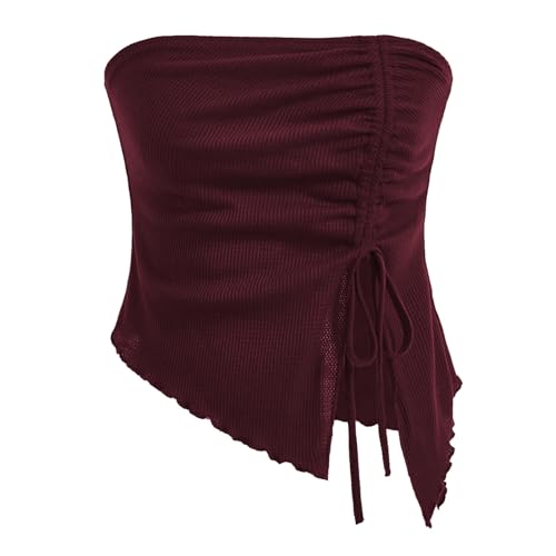 Trägerloses Trägertop mit Kordelzug und unregelmäßigem Gittermuster für Damen Sommerkleid Gerader Schnitt (Red, S) von Generisch