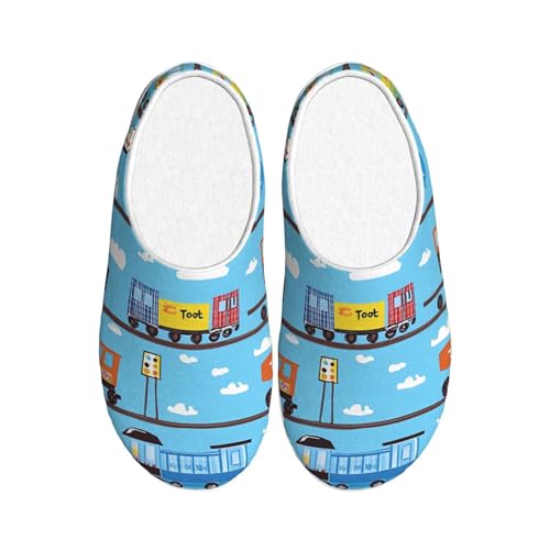 Train Cartoon Damen Hausschuhe Flanell Haus Pantoffeln für Herren Niedlich LKW rutschfeste Warme Winterschuhe für Indoor Outdoor, mehrfarbig, X-Small Men/ XX-Large Women von Generisch