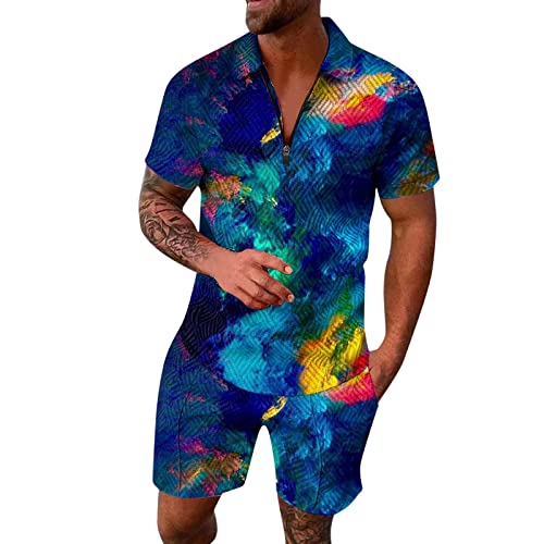 Trainingsanzüge Herren Jogginganzug 2 Teiliges Sommer Sportanzug Kurzarm Outfit Sport Set Polo Freizeit Tops T-shirt + Kurze Hose Freizeitanzug Zweiteiler Herren Anzug Geeignet für den sommer von Generisch