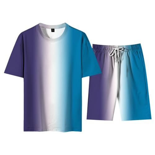 Trainingsanzug FüR Herren Sommer Sportanzug 2 Teiliges Outfit Sport Set Kurzarm Rundhals T-Shirt Und Kurze Hose Sets Mode Baggy Tshirt Shorts Freizeitanzug Jogginganzug Sommerkleidung Herren von Generisch