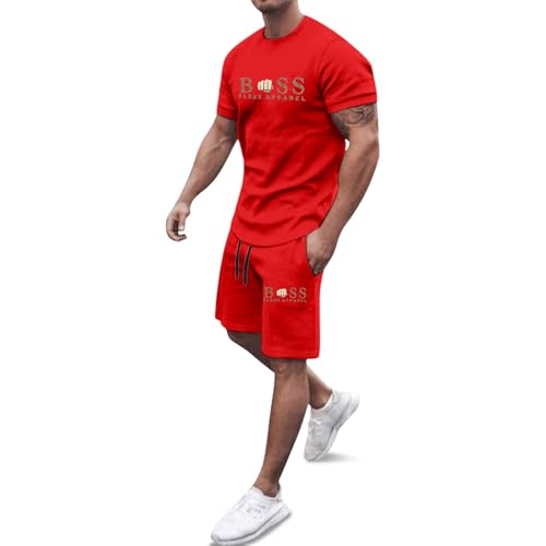 Trainingsanzug Herren 2 Teiler Jogginganzug Bequeme Sommer Outfit Oversized Sport Kleidung Zweiteiler Männer Fitnessanzug Kurzarm T-Shirt + Kurze Hose Schlafanzug Loungewear Trainingsanzug Herren 2 Teiler Jogginganzug Bequeme Sommer Outfit Oversized Sport Kleidung Zweiteiler Männer Fitnessanzug Kurzarm T-Shirt + Kurze Hose Schlafanzug Loungewear von Generisch