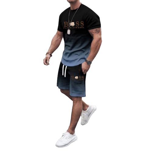 Trainingsanzug Herren 2 Teiler Jogginganzug Bequeme Sommer Outfit Oversized Sport Kleidung Zweiteiler Männer Fitnessanzug Kurzarm T-Shirt + Kurze Hose Schlafanzug Loungewear Trainingsanzug Herren 2 Teiler Jogginganzug Bequeme Sommer Outfit Oversized Sport Kleidung Zweiteiler Männer Fitnessanzug Kurzarm T-Shirt + Kurze Hose Schlafanzug Loungewear von Generisch