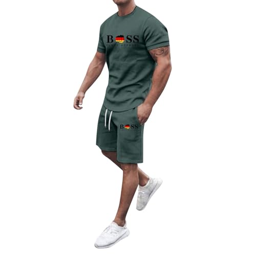 Trainingsanzug Herren 2 Teiler Jogginganzug Bequeme Sommer Outfit Oversized Sport Kleidung Zweiteiler Männer Fitnessanzug Kurzarm T-Shirt + Kurze Hose Schlafanzug Loungewear von Generisch