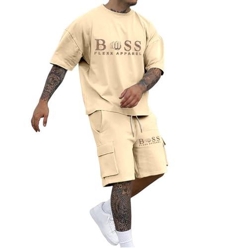 Trainingsanzug Herren 2 Teiler Mode Jogginganzug Bequeme Sommer Outfit Sport Kleidung Zweiteiler Freizeitanzug Fußball Sportanzug Oversized Kurzarm T-Shirt + Kurze Cargohose Y2K Streetwear Khaki M Trainingsanzug Herren 2 Teiler Mode Jogginganzug Bequeme Sommer Outfit Sport Kleidung Zweiteiler Freizeitanzug Fußball Sportanzug Oversized Kurzarm T-Shirt + Kurze Cargohose Y2K Streetwear Khaki M von Generisch