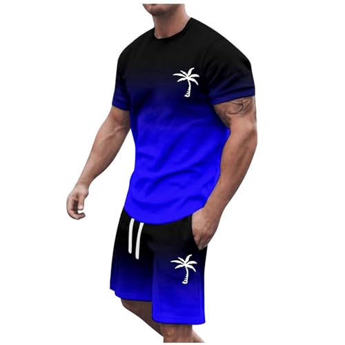 Trainingsanzug Herren 2 Teiler Palme Gedruckt Jogginganzug Bequeme Sommer Outfit Oversized Sport Kleidung Zweiteiler Männer Fitnessanzug Kurzarm T-Shirt + Kurze Hose Set Loungewear von Generisch