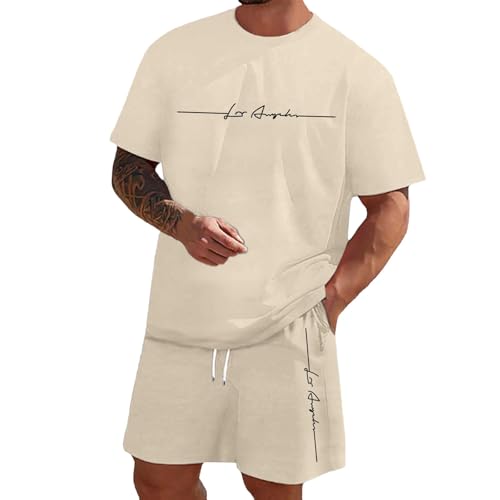Trainingsanzug Herren Jogginganzug Aufdruck Zweiteiliges Set Freizeit Sportanzug Komfort Lässig 2 Teiliges Kurze Hosen + T Shirt Set Bequeme Freizeitanzug Männer von Generisch