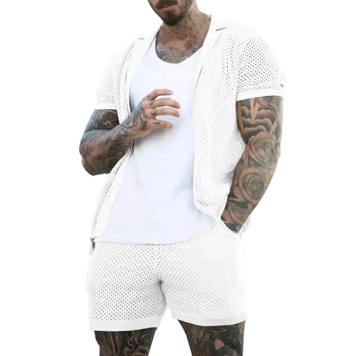Trainingsanzug Herren Kurzarm V Ausschnitt Netz Strickhemd Und Mesh Shorts Kompfort Atmungsaktiv Gestrickt 2-Teiliges Set Kühlend Eisseide Transparent Freizeitanzug Sommer Cut Out Hausanzug Trainingsanzug Herren Kurzarm V Ausschnitt Netz Strickhemd Und Mesh Shorts Kompfort Atmungsaktiv Gestrickt 2-Teiliges Set Kühlend Eisseide Transparent Freizeitanzug Sommer Cut Out Hausanzug von Generisch