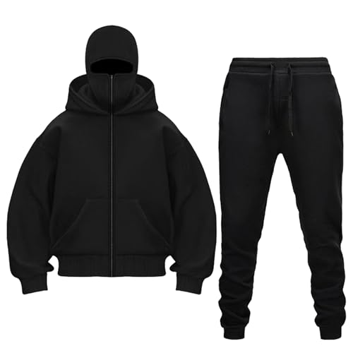 Trainingsanzug Herren Mit Kapuze Kapuzenpullover Zweiteiler Jogging Anzug Aus Baumwolle Sportanzug Jogginganzug Warm Fitnessanzug Elastische Atmungsaktiv Langarm Baggy Stretch Freizeitanzug Fitness von Generisch