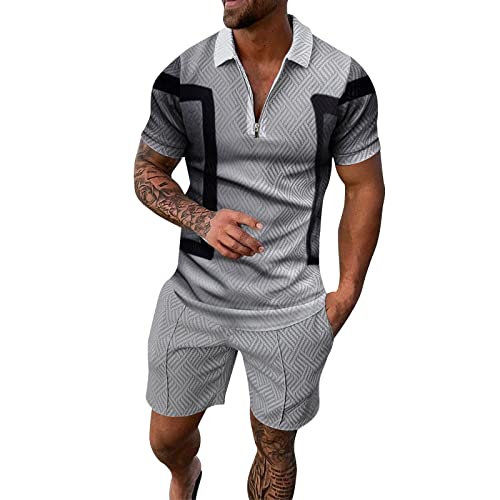 Trainingsanzug Für Herren Sommer Sportanzug 2 Teiliges Polohemd Outfit Sport Sets Kurzarm Poloshirt Und Kurze Hose Set Männer Freizeitanzug Jogginganzug Trainingsanzüge Herren Weich und bequem von Generisch