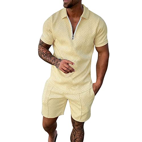 Trainingsanzug Herren Polo + Shorts Zweiteiler Herrens Kurzarm Jogginganzug Sommer Outfit Hemd Und Kurze Hose Set Sportanzug Kurzarm Tshirts-shorts Sets Herren Klamotten Komfortabel und atmungsaktiv von Generisch