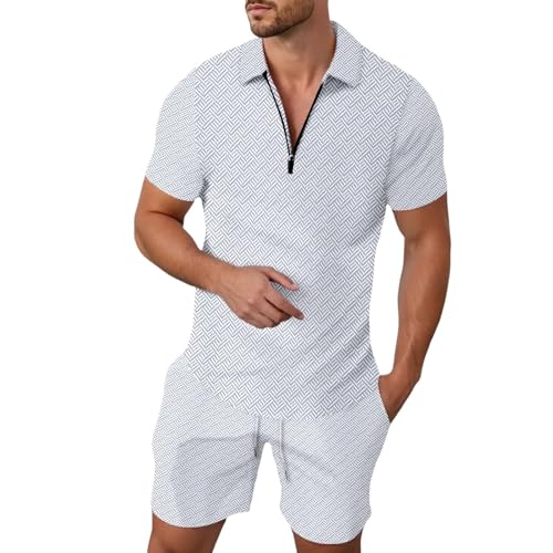 Trainingsanzug Herren Sommer Kurzarm Sportanzug 2-Teiliges 1/4 ReißVerschluss Poloshirt + Kurze Hose Casual Sommer Anzug Business Polo Hemd Set Trainingsanzug Baggy Freizeitanzug Business Mode von Generisch