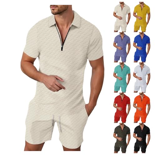 Trainingsanzug Herren Sommer Kurzarm Sportanzug 2-Teiliges 1/4 ReißVerschluss Poloshirt + Kurze Hose Casual Sommer Anzug Business Polo Hemd Set Trainingsanzug Baggy Freizeitanzug Business Mode von Generisch