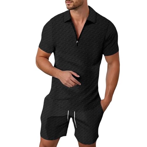 Trainingsanzug Herren Sommer Kurzarm Sportanzug 2-Teiliges 1/4 ReißVerschluss Poloshirt + Kurze Hose Casual Sommer Anzug Business Polo Hemd Set Trainingsanzug Baggy Freizeitanzug Business Mode von Generisch