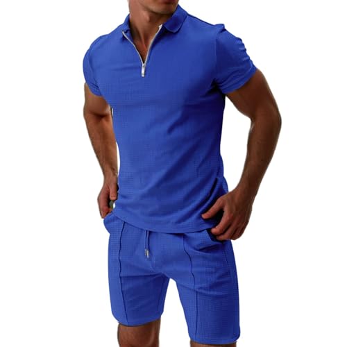 Trainingsanzug Herren Sommer Kurzarm Trainingsanzug 2 Teiliges 1/4 ReißVerschluss Poloshirt + Kurze Hose Casual Sommer Anzug Baggy Freizeitanzug Business Polo Hemd Herren Set Mode Casual Sweatsuits von Generisch