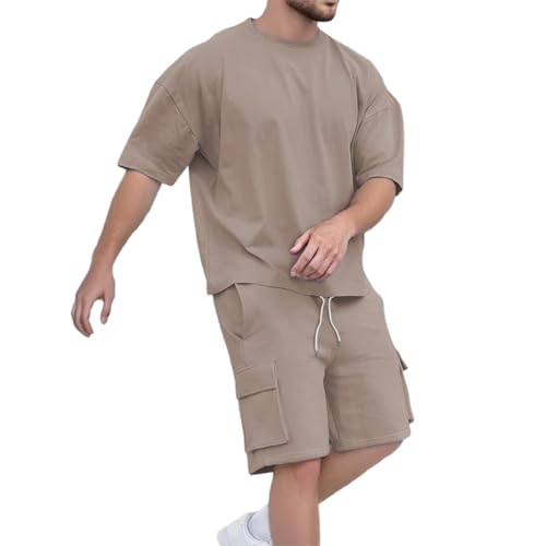 Trainingsanzug Herren Zweiteiler Sommer Oversized T-Shirt und Shorts Set 2 Teiliges Jogginganzug Sportanzug Y2K Hip Hop Streetwear Cargo Kurze Hose Freizeitanzug Kurzarm Outfits für Männer Khaki L Trainingsanzug Herren Zweiteiler Sommer Oversized T-Shirt und Shorts Set 2 Teiliges Jogginganzug Sportanzug Y2K Hip Hop Streetwear Cargo Kurze Hose Freizeitanzug Kurzarm Outfits für Männer Khaki L von Generisch