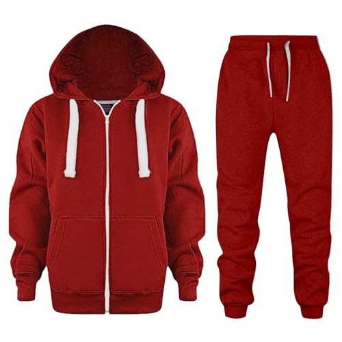 Trainingsanzug Kinder Jungen Mädchen Einfarbig Sportanzug Jogginganzug Reißverschluss Sweatjacke und Joggingshose Outfit Set Sportswear Jogging Anzug 2tlg Sportkleidung Kinderkleidung 104 Rot von Generisch