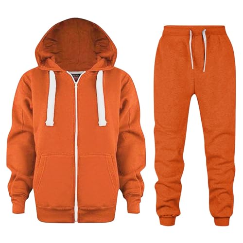 Trainingsanzug Kinder Jungen Mädchen Einfarbig Sportanzug Jogginganzug Reißverschluss Sweatjacke und Joggingshose Outfit Set Sportswear Jogging Anzug 2tlg Sportkleidung Kinderkleidung 116 Orange von Generisch