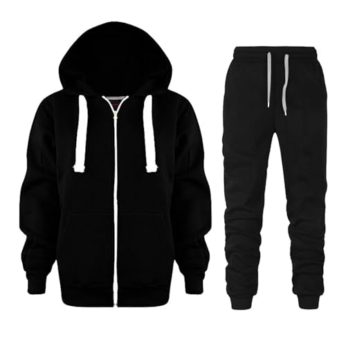 Trainingsanzug Kinder Jungen Mädchen Einfarbig Sportanzug Jogginganzug Reißverschluss Sweatjacke und Joggingshose Outfit Set Sportswear Jogging Anzug 2tlg Sportkleidung Kinderkleidung 116 Schwarz von Generisch