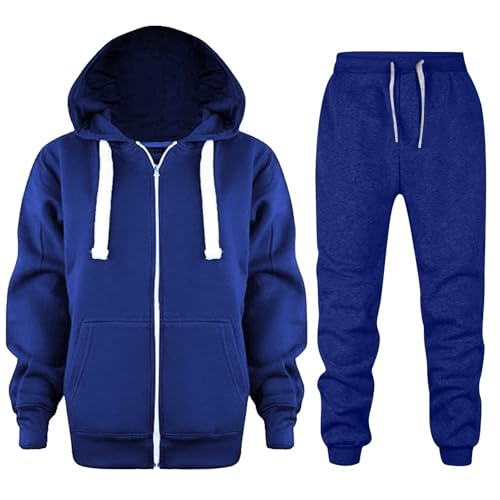 Trainingsanzug Kinder Jungen Mädchen Einfarbig Sportanzug Jogginganzug Reißverschluss Sweatjacke und Joggingshose Outfit Set Sportswear Jogging Anzug 2tlg Sportkleidung Kinderkleidung 146 Blau von Generisch