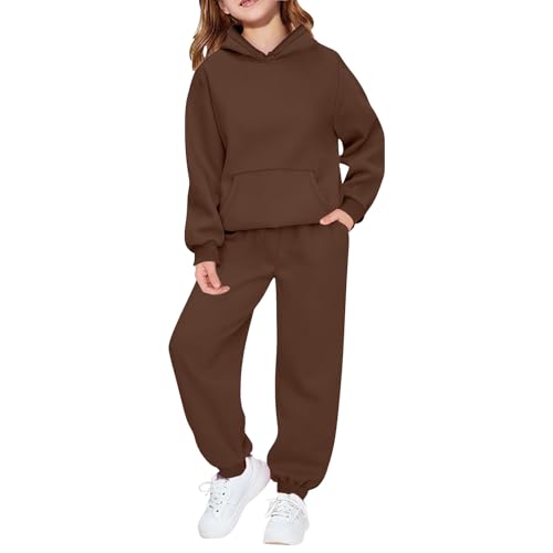 Trainingsanzug Kinder Zweiteiliger Jungen Mädchen Einfarbig Jogginganzug Langarm Hoodie und Jogginghose mit Kordelzug Sport Set 2 Teilig Kinder Outfit Herbst Winter Sportkleidung Tracksuit 2-14 Jahre von Generisch