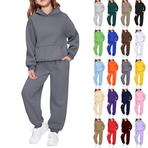 Trainingsanzug Kinder Zweiteiliger Jungen Mädchen Einfarbig Jogginganzug Langarm Hoodie und Jogginghose mit Kordelzug Sport Set 2 Teilig Kinder Outfit Herbst Winter Sportkleidung Tracksuit 2-14 Jahre von Generisch