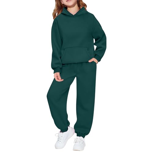 Trainingsanzug Kinder Zweiteiliger Jungen Mädchen Einfarbig Jogginganzug Langarm Hoodie und Jogginghose mit Kordelzug Sport Set 2 Teilig Kinder Outfit Herbst Winter Sportkleidung Tracksuit 2-14 Jahre von Generisch