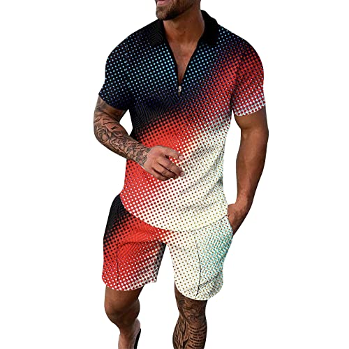 Trainingsanzug für Herren Sommer Sportanzug 2 Teiliges Bedruckter Outfit Set Kurzarm T-Shirts mit Rundhalsausschnitt + Kurze Hose Freizeitanzug für Männer Herren Jogginganzug Hawaii Anzug MäNner von Generisch