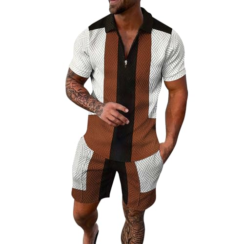 Trainingsanzug für Herren Sommer Sportanzug 2 Teiliges Polohemd Outfit Sport Sets Kurzarm Poloshirt und Kurze Hose Set Männer Freizeitanzug Jogginganzug mit Revers Casual Sommer Strand Outfit von Generisch