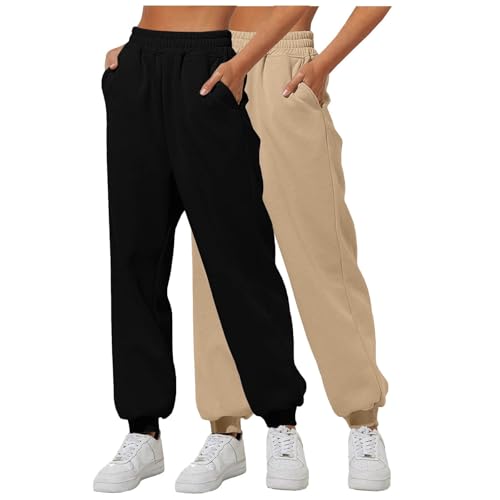 Trainingshose Damen Lang Mit Taschen， 2Er-Pack Jogginghose Damen Lang Baggy， Sporthose Große Größen Locker Trainingsanzug Baggy Hose Hip Hop Sweathose 2 Teiler Damenhose Casual Sweatpants von Generisch
