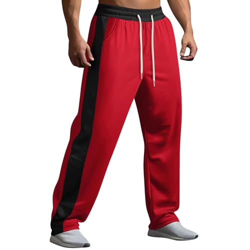Trainingshose Herren Lang Schwarz - Sporthose Herren Baggy Zweifarbig Vielseitiger Jogginghose Mit Kordelzug Sweatpant Modisch Gerade Beinform Freizeithose Mit Taschen Activewear Trousers von Generisch