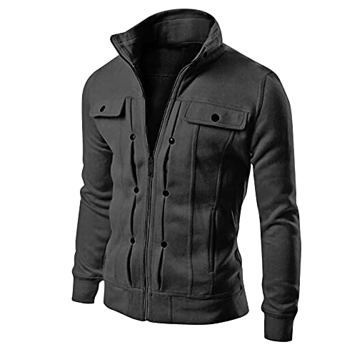 Trainingsjacke Herren, Winterjacke Bomberjacke Fliegerjacke Freizeit Reißverschluss Mantel Mit Tasche Herrenjacke Übergangsjacke Fliegerjacken Herren Blau Bomberjacken Jacket (XXL, Dark Gray) von Generisch