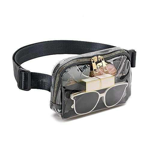 Transparente Bauchtasche für Damen, Stadion-zugelassen, wasserabweisend, mit verstellbarem Riemen, Crossbody-Hüfttasche für Konzerte, Laufen und Reisen, niedliche, transparente Geldbörse, Schwarz von Generisch