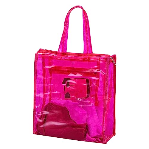 Transparente Handtasche, transparente Strandtasche mit großem Fassungsvermögen, transparente Strandtasche Dachbox Taschen (Hot Pink, One Size) von Generisch