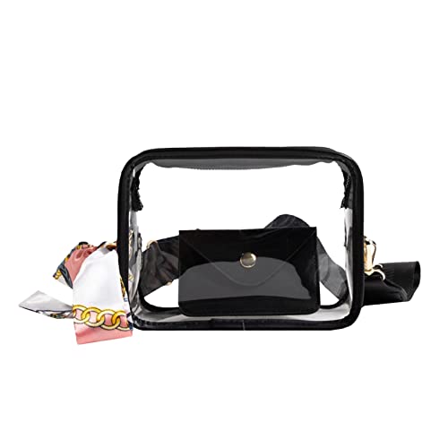 Transparente Tasche für Damen, breiter Schultergurt, kleine quadratische Tasche, PVC, Tragetasche, Handytasche, Kuriertasche, Schwarz , Einheitsgröße von Generisch